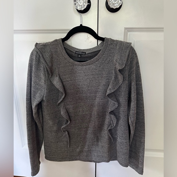 Gray JCREW sweatshirt size S with ruffle detail - Picture 2 of 3